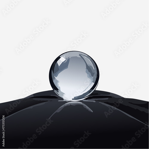 A single sphere of glass resting delicately on a blank black velvet surface under bright light.