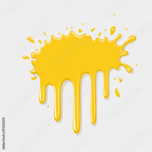 A vibrant splash of yellow paint runs down an otherwise unblemished, clean, high-gloss white wall.