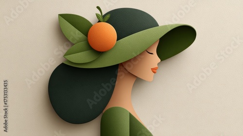 Contemporary women portrait in tropical environment colorful silhouette with fruit hat artistic viewpoint