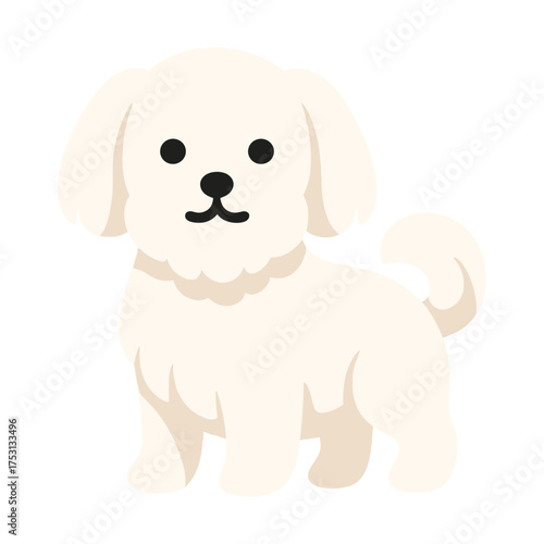 Cute cartoon white puppy standing cheerfully in adorable pose