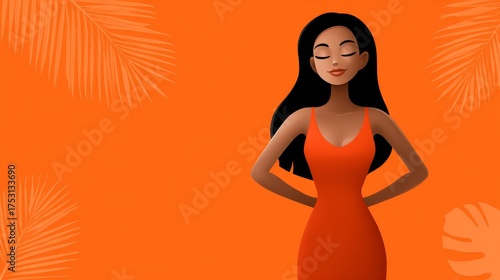 Contemporary tropical portrait of a colorful woman vibrant environment artistic flat design