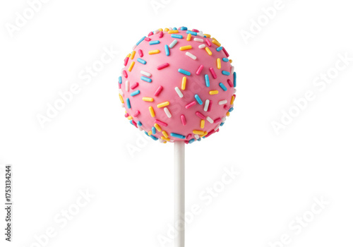 Pink cake pop with colorful sprinkles isolated on white, sweet dessert for party and celebration PNG