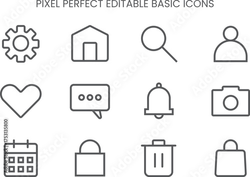 Collection of essential user interface line icons designed for web and mobile applications. Minimal and modern outline symbols for UX, UI, and app development projects, perfect for dashboards, website