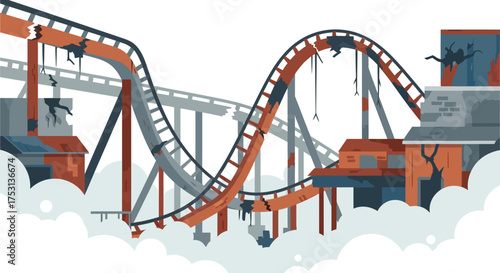 Cartoon Roller Coaster with Orange Tracks and Gray Supports.