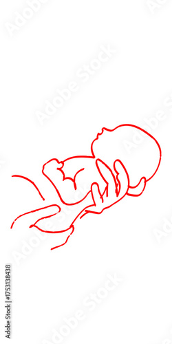 Digital art drawing Minimalistic red line illustration of a newborn baby png transparent background
