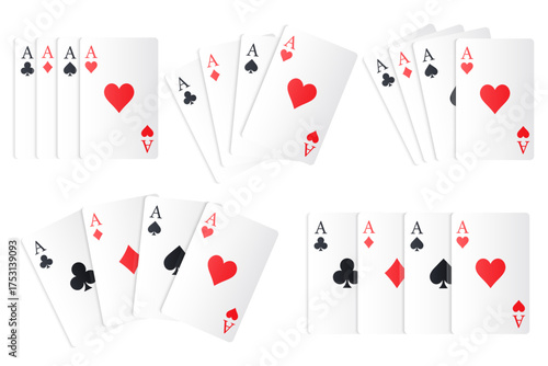 Vector set of ace card suits, playing card symbols, aces, and card suit icons. Concept for gambling, poker, and other games. Element for your design.