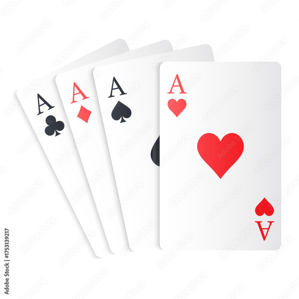 Obraz premium Vector set of ace card suits, playing card symbols, aces, and card suit icons. Concept for gambling, poker, and other games. Element for your design.
