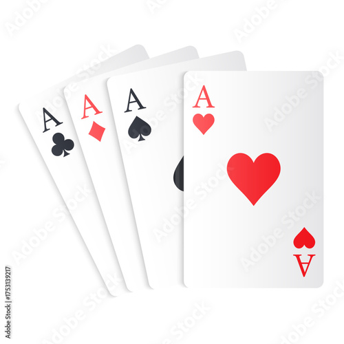 Vector set of ace card suits, playing card symbols, aces, and card suit icons. Concept for gambling, poker, and other games. Element for your design.