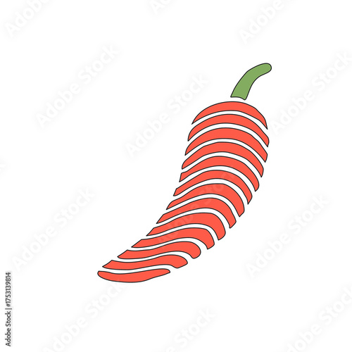 Hot chili pepper line art. Minimalist red chili pepper doodle illustration. Modern abstract striped chili pepper vector. Playful spicy food design. hot chili pepper. Red chili pepper hand drawn.
