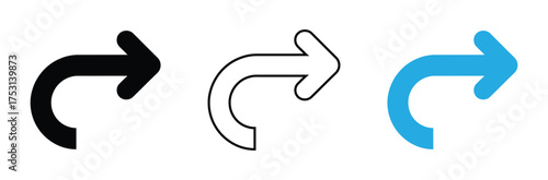 Simple arrow icon set showing direction change and flow,Illustration set of downward pointing curved arrows .Modern redo undo arrows for web design and graphic elements