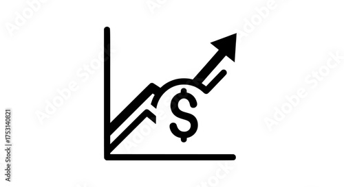 Solid vector icon of graph with dollar sign symbolizing business revenue increase. Minimalist financial style.