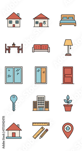 Collection of House and Home Icons for Real Estate and Interior Design.