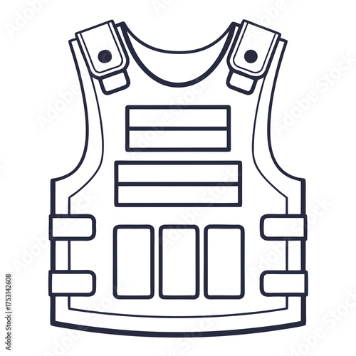 A clean line art illustration of a military bulletproof vest. Tactical body armor for police and special forces protection vector icon