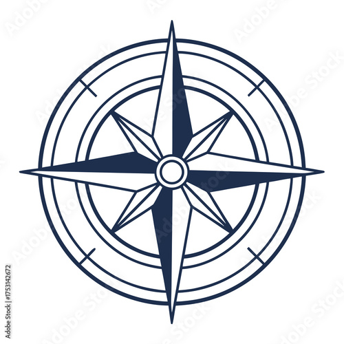 Stylish graphic icon of a compass rose, a universal symbol for navigation, travel, and finding your true direction. Ideal for exploring new paths and guidance concepts