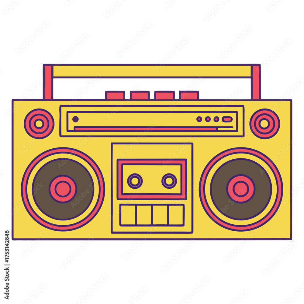 Fototapeta premium Vibrant Retro Boombox Illustration Capturing the Essence of 80s Music Culture and Vintage Audio Devices, Perfect for Nostalgic Design Projects