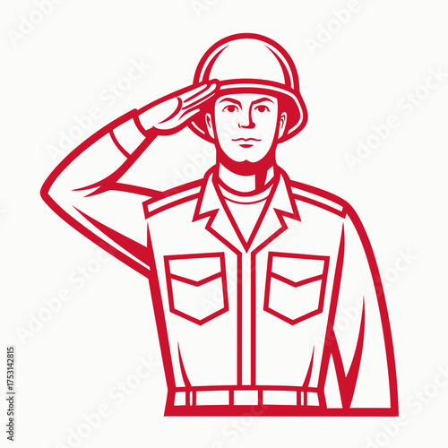 Proud military serviceman in uniform performing a respectful salute, embodying honor and dedication in a patriotic gesture, ideal for veteran recognition designs