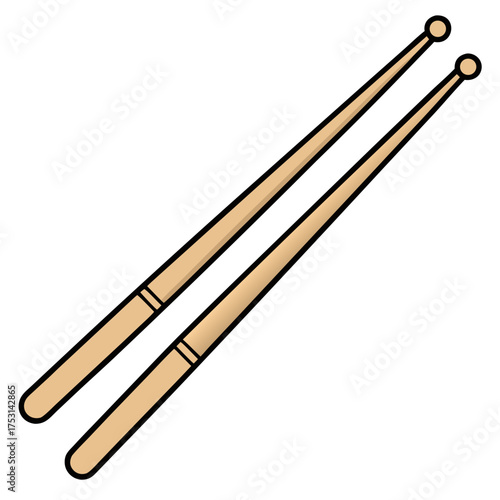 Two wooden drumsticks crossed with a white background, vector illustration for music and performance