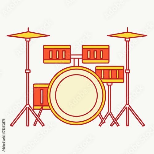 Set of drums and cymbals, a musical instrument on a white background, vector illustration