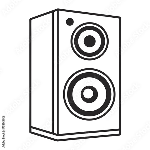 Minimalist vector illustration of a sound system speaker box isolated on a white background, representing audio equipment and music playback