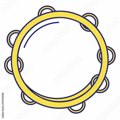 Tambourine Illustration A cheerful yellow musical instrument with jingles, perfect for rhythmic music and sound effects