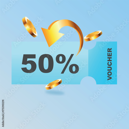 3d coupon with golden coins and present box