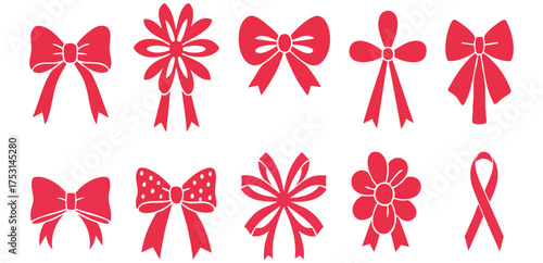 red ribbon bow set