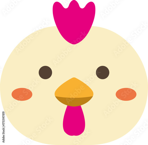 Cute chicken face character mascot, minimalist bird vector icon