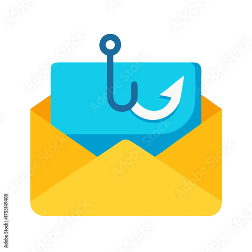Envelope with fishing hook, symbolizing phishing attacks and email scams, 
