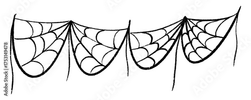 Halloween cobweb garland and spooky web chain for party decor. Hand drawn black illustration with simple rope string. Autumn holiday background for scary festival celebration. Isolated vector design