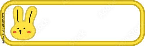 Cute bunny character with blank orange banner frame, kawaii rabbit vector illustration for school name tag or message board