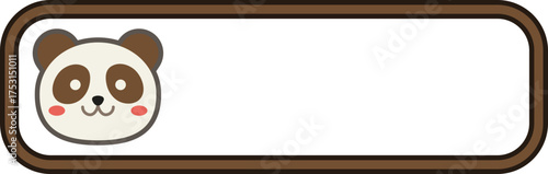 Cute panda bear character with blank banner frame, kawaii giant panda vector illustration for school name tag or message board