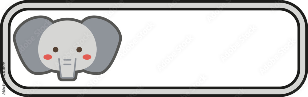 Obraz premium Cute baby elephant character with blank banner frame, kawaii elephant vector illustration for school name tag or message board