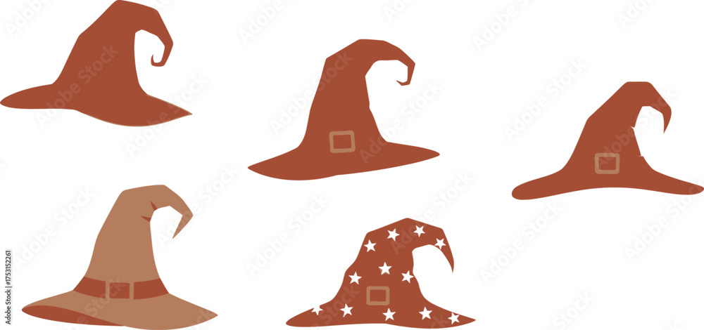 Obraz premium Brown Witch Hat with Magic Sparkles Vector Illustration for Halloween