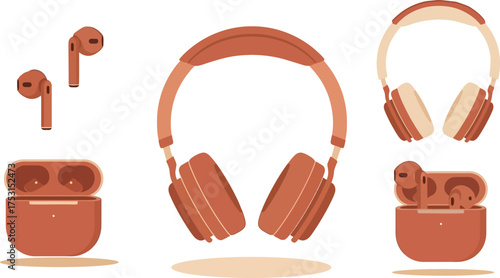Stylish Over-Ear Wireless Headphones in Terracotta Color Vector Illustration