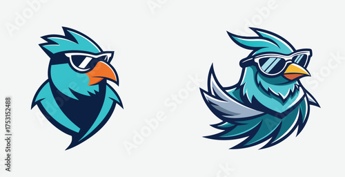 Elegant sharp logotype stylish bird with sunglass logo vector art design illustration