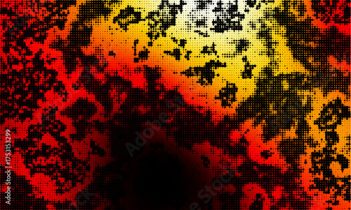 Abstract Dark Halloween Hell Fire Background Halftone Effect. Vector background