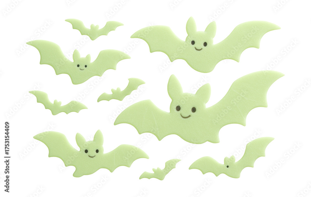 Fototapeta premium Glow-in-the-dark bat stickers for a child's ceiling, adding a fun night-time effect.