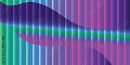 Vibrant Abstract Neon Stripes And Wave Shapes In Purple, Green, And Blue Gradient.