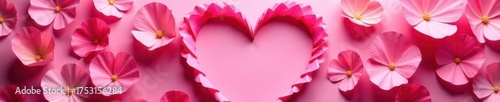Pink rose petals create heart-shaped frame Perfect Valentine's Day image , white background, pink