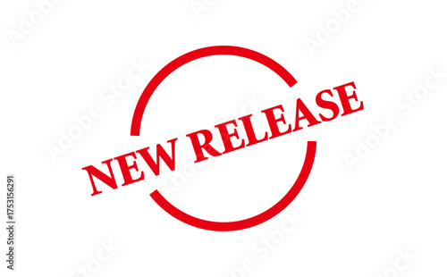 NEW RELEASE - NEW RELEASE text written on Red Rubber Stamp 
