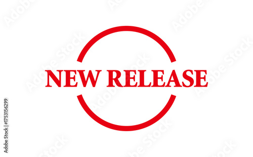 NEW RELEASE - NEW RELEASE text written on Red Rubber Stamp 
