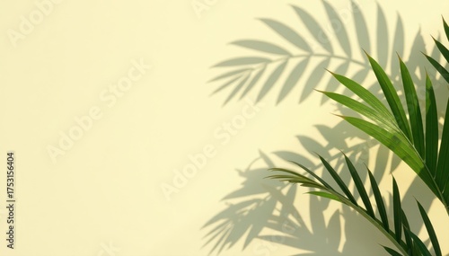 Subtle palm leaf shadows dance on a creamy backdrop , art, elegant, illustration