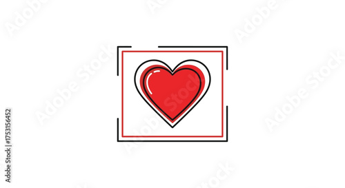 A red heart symbol with a black outline inside a square frame with a red outline.