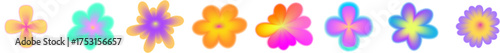Gradient flower icon in y2k aesthetic with blur edges. Abstract flower mesh design, luminous gradient tone and soft blur graphic effect.
