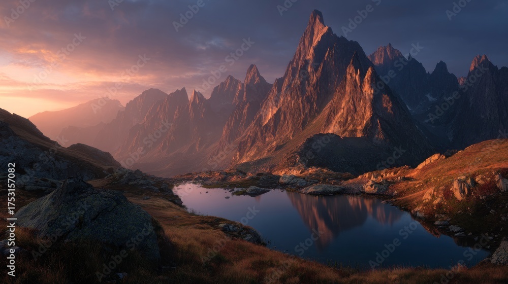 Fototapeta premium Majestic mountain lake sunrise