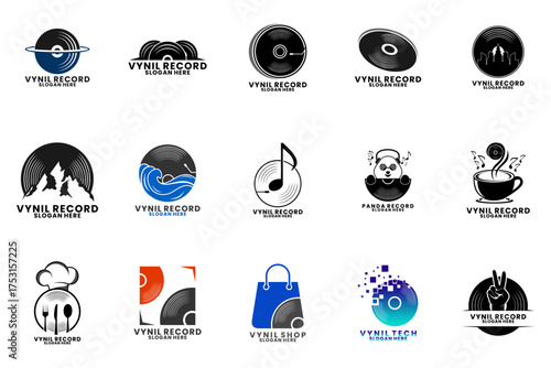Studio Music, Music logo design set. Collections of Vinyl music logo vector template