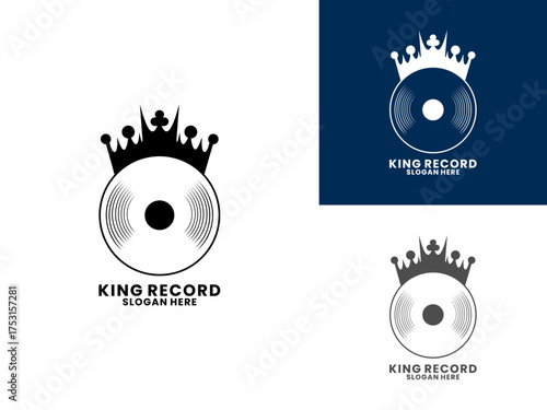black disc with crown logo design vector template