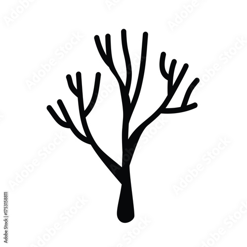 Dry tree silhouette, bare tree vector graphic, leafless tree clip art, dead tree image, winter tree clipart, barren tree illustration, isolated on white background
