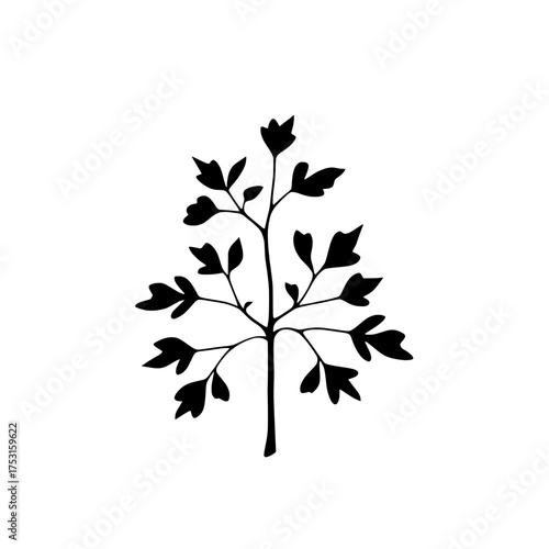minimalist black silhouette of a stylized leafy tree on a white background