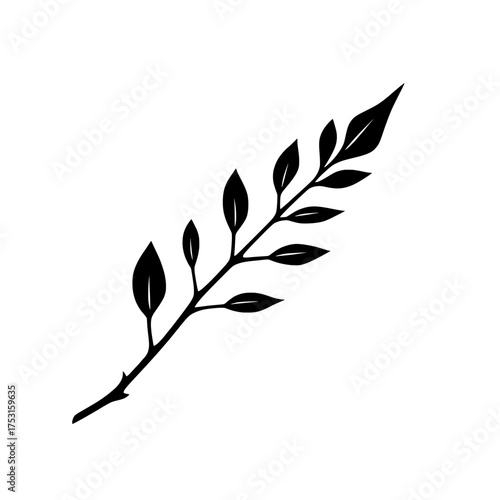 a simple black and white silhouette of a delicate leafy branch